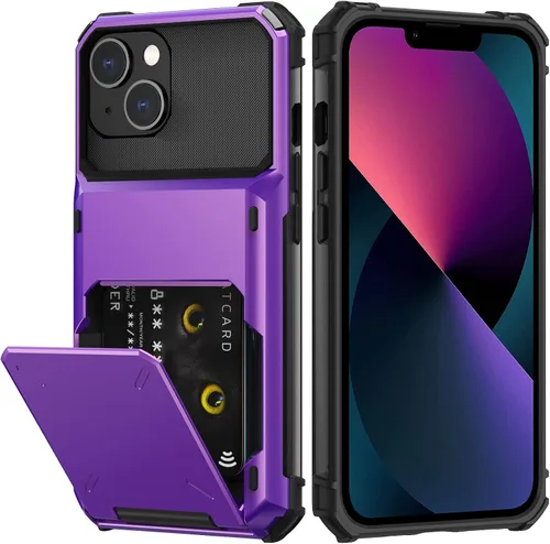 Vista 24 de Nvollnoe Funda para iPhone 13 con tarjetero [almacena 5 tarjetas] Funda tipo cartera de doble capa resistente a prueba de golpes con ranura oculta