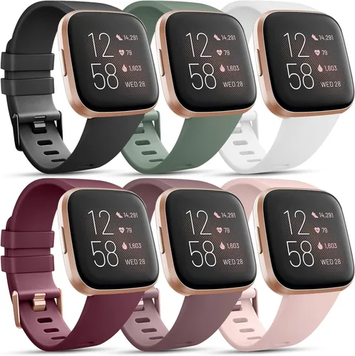 Vista 17 de Paquete de 6 correas deportivas compatibles con Fitbit Versa 2 / Fitbit Versa / Versa Lite / Versa SE, correas de repuesto clásicas de silicona