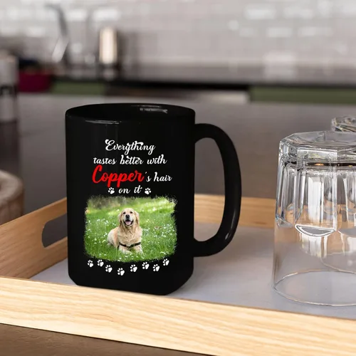 Vista 3 de Tazas de café personalizadas, regalo para cumpleaños de amantes de los perros, taza de cerámica de 11 onzas y 15 onzas, taza de café negra