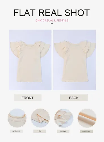 Vista 5 de EVALESS Blusas de verano para mujer, cuello redondo, manga corta, con volantes, color liso, ajustadas, blusas casuales