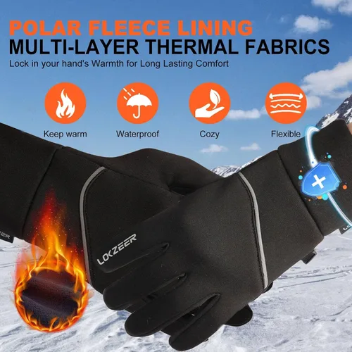 Vista 2 de Guantes de ciclismo de invierno para hombres y mujeres guantes térmicos impermeables con pantalla táctil y palma antideslizante, guantes ligeros