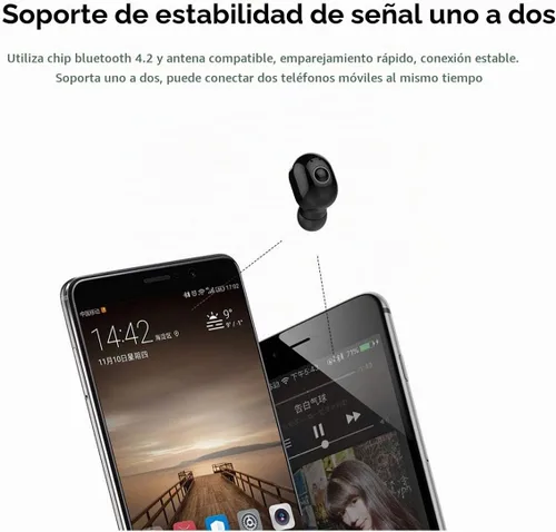 Vista 6 de Auricular inalámbrico Bluetooth Mini auricular inalámbrico Bluetooth V5.0 en el oído auriculares con 4-5 horas de tiempo de reproducción con Negro