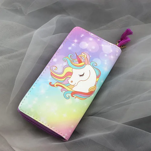 Vista 4 de MayeBridge Lindo unicornio monedero unicornio cremallera cartera larga bolso de embrague bolso de cuero PU para niñas mujeres, Unicornio B0514, Lindo