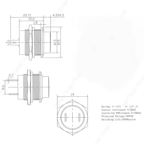 Vista 5 de Clyxgs SPST Mini interruptor de botón AC250V/3A AC125V/6A sin bloqueo Interruptor de botón momentáneo tapa negra, paquete de 20