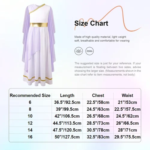 Vista 7 de Disfraz griego para niñas, vestido romano de la antigua Grecia Toga, vestido de princesa Roma, nobleza, cosplay, disfraz de fantasía