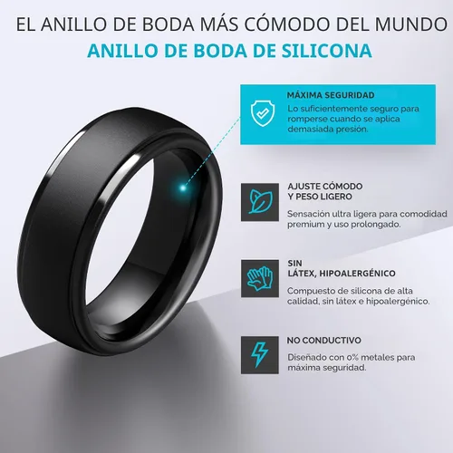Vista 2 de ThunderFit Anillos de silicona para hombres, bandas de boda de goma con Pack A: Negro carbón