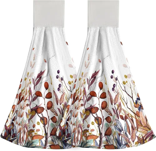Vista 41 de Poppy Flower Hanging Hand Towels Set of 2,17x12 Inch Watercolor Chinoiserie Yellow Black Floral Soft Absorbent Dish Cloth Tie Towel for Kitchen