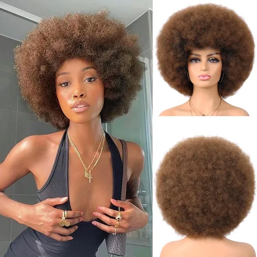 Vista 9 de G&T Wig Pelucas rizadas afro de los años 70 para mujeres negras, sin pegamento y suaves pelucas afro negras grandes, con volumen y suaves de aspecto