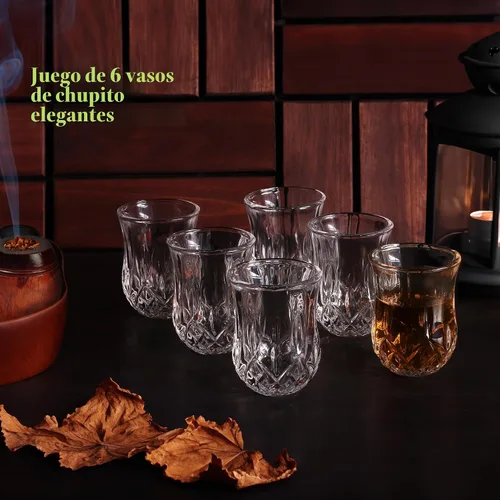 Vista 4 de QUAFFER Vasos de chupito (juego de 6) – Elegantes vasos de chupito con patrón de diamante de 1.75 onzas – Vasos clásicos de whisky vodka tequila