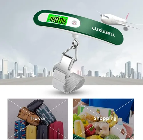 Vista 6 de Báscula digital de equipaje de regalo para maleta de viajero, báscula de peso de mano, 110 libras (verde)