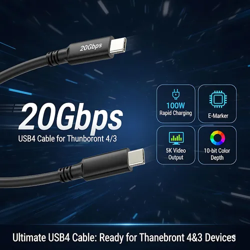 Vista 2 de Cable de enlace USB 4.0 a USB C (16.5 pies), cable USB C de carga rápida de 20 Gbps 100 W, pantalla HD de 8K, compatible con Oculus/Meta Quest