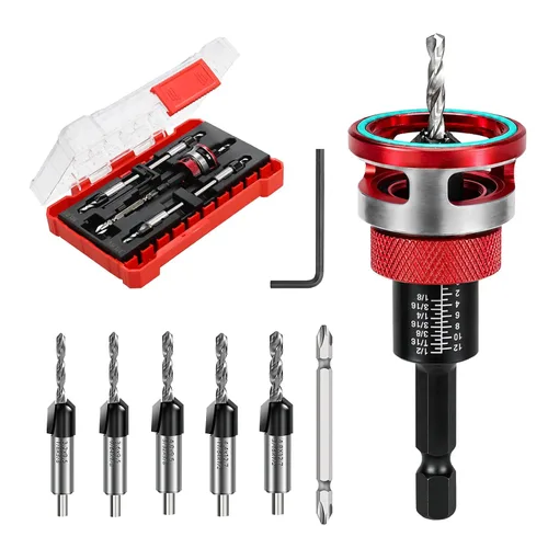 Vista 9 de Juego de 6 brocas avellanadas de ajuste rápido, ajuste de profundidad de bloqueo automático, collar de aleación de aluminio de parada automática, 5