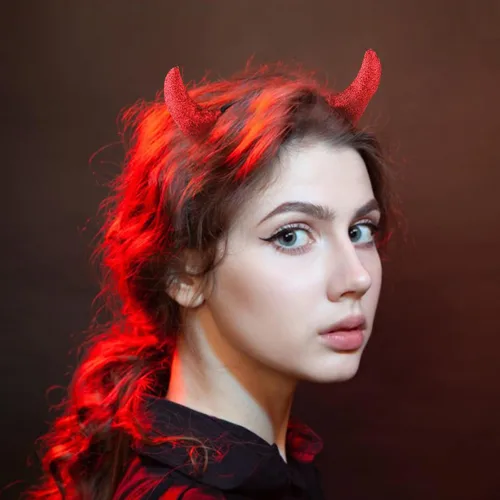 Vista 4 de LOMIMOS 2pcs Halloween Glitter Red Devil Horns Headband, Demon Hairband Costume Accessories for Kids Women Men Party Fancy Dress Cosplay Festival