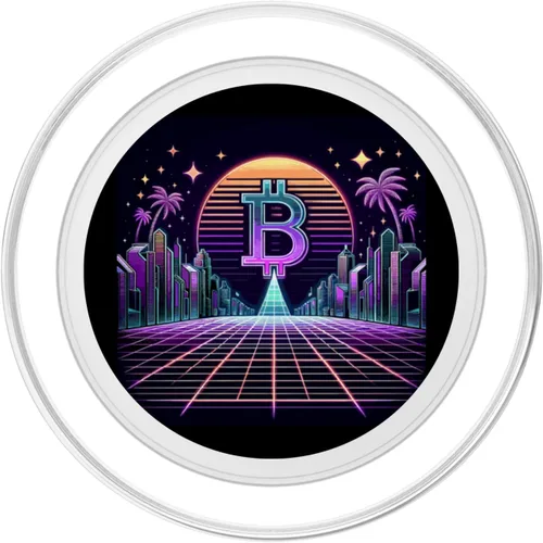 Vista 2 de Retro Crypto City - Synthwave Bitcoin Sunrise Art PopSockets MagSafe PopGrip for iPhone