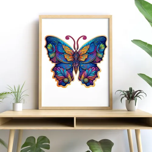 Vista 4 de CRAFTHUB Rompecabezas de madera con diseño de animales, diseño de mariposa y león intrincado para adultos y niños, tamaño grande y A3