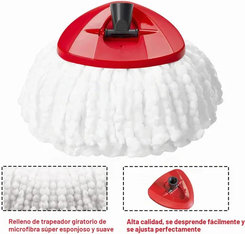 Vista 4 de FOOKCIAN Juego de Repuesto para Trapeador Giratorio - 4 Cabezales de Microfibra, Base, Mango de 30-58'' Compatible con OCedar EasyWring - Blanco