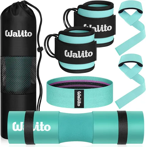 Vista 8 de WALITO 8Pcs Barbell Pad Set for Hip Thrust - Squat Pad,Gym Accessories for Women with Bar Bad,Bench Press, with Gym Ankle Straps,Resistance Bands
