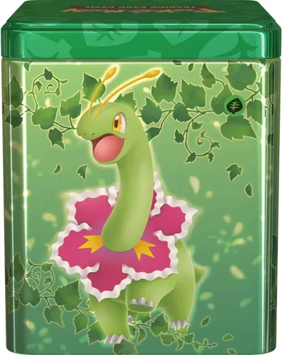 Vista 3 de Pokemon TCG: lata apilable de hierba (3 paquetes de refuerzo y monedas)