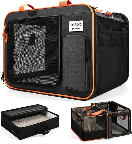 Vista 11 de pidipiti 20x14x14 Soft Side Expandible grande gato coche Travel Carrier Negro