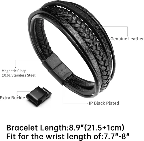Vista 2 de murtoo Pulsera de cuero para hombre con cierre de cuero de vaca multicapa trenzada para hombre
