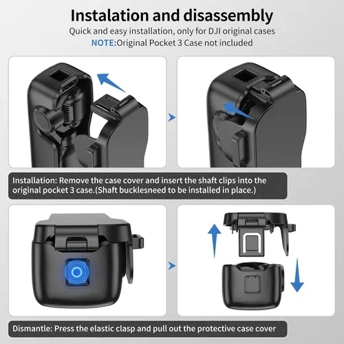 Vista 4 de Funda protectora para DJI Osmo Pocket 3/Xtra Muse, carcasa de ABS duro forro suave, 2 ranuras de filtro+2 ranuras para tarjeta TF+clip de micrófono