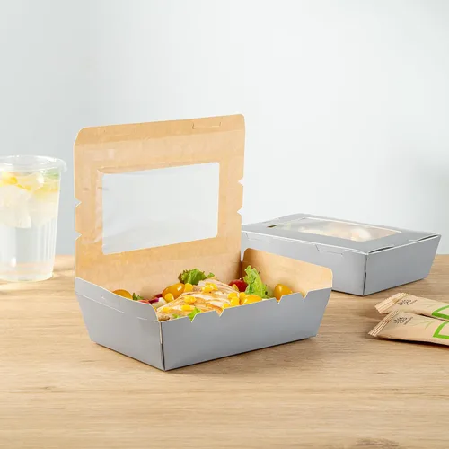 Vista 4 de Restaurantware Cafe Vision - Cajas desechables de 42 onzas para llevar, 200 cajas de papel para alimentos, bloqueo de bisagra, resistente a