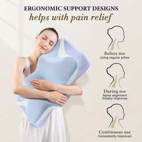 Vista 4 de Almohada cervical para aliviar el dolor de cuello, almohadas ergonómicas refrescantes de espuma viscoelástica para dormir, almohada de apoyo