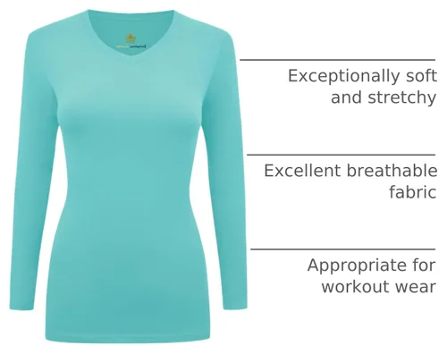 Vista 4 de Natural Uniforms - Camiseta de manga larga con cuello en V para mujer, para usar debajo de la ropa quirúrgica Aguamarina