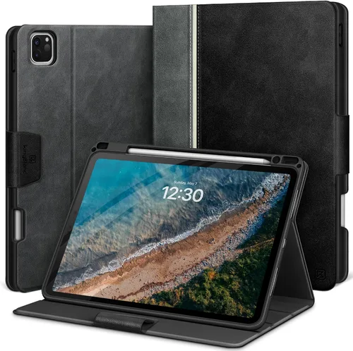 Vista 10 de KingBlanc Funda para iPad Pro de 11 pulgadas de 4ª/3ª/2ª/2ª generación (2022/2021/2020) con soporte para lápices, funda de soporte bicolor de cuero