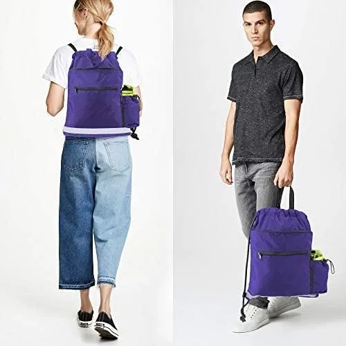 Vista 6 de Mochila con cordón, con estilo deportivo, bolsa de gimnasio para mujeres, hombres y niños, bolsa de gran tamaño con zíper y bolsillos de malla