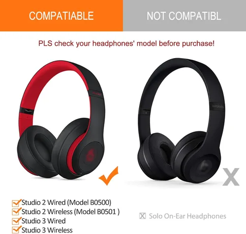 Vista 2 de GVOEARS Studio - Almohadillas de repuesto para auriculares inalámbricos con cable para Beats Studio 2 B0500 B0501/Studio 3 con cable, almohadillas