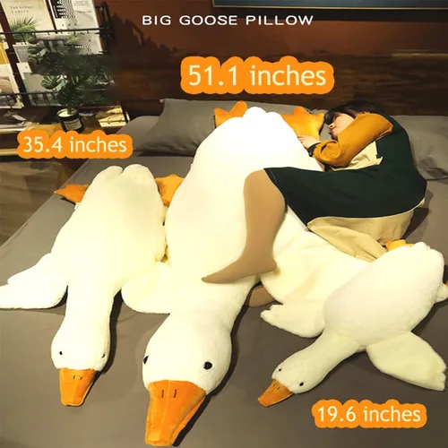 Vista 2 de MDXMY Almohada de peluche de ganso de 51.2 pulgadas, diseño de cisne blanco, súper suave para dormir (blanco plumón, 51.2 pulgadas)