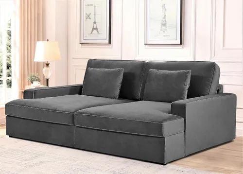 Vista 8 de Container Furniture Direct Moderno sofá cama de terciopelo con diseño lujoso, elegante centro de mesa para salas de estar elegantes y cómodos Gris