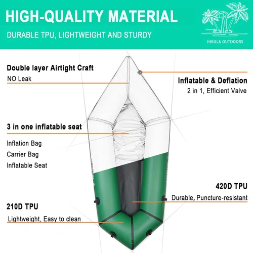 Vista 2 de Inflatable Lightweight TPU PackRaft Eco-Friendly White Water Rafting Micro Inflatable Kayak Canoe Carry Bag Included