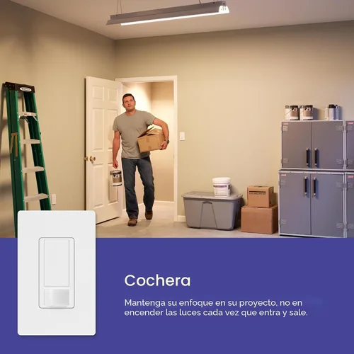 Vista 5 de Lutron Maestro Interruptor de luz con sensor de movimiento para interiores para baño, garaje, lavandería, cualquier bombilla, sensor de ocupación