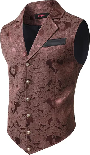 Vista 11 de VATPAVE Chaleco de traje victoriano para hombre, chaleco gótico steampunk Beige Negro