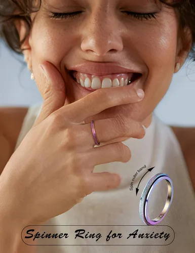 Vista 22 de Diamday Anillos antiestrés para mujeres y hombres – Anillo giratorio de acero inoxidable de 2/4 para aliviar la ansiedad y el estrés, con purpurina