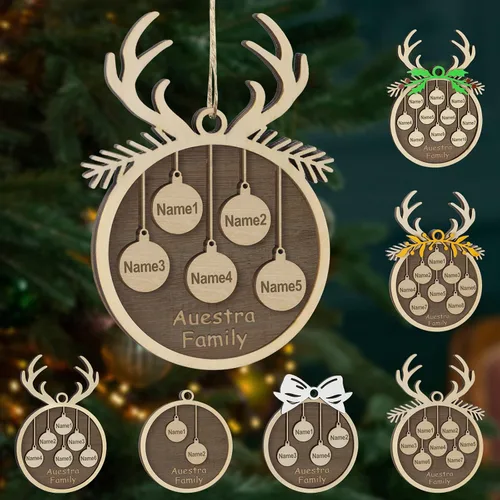 Vista 29 de Adornos de Navidad personalizados, familia de 1 nombre, adornos de Navidad de madera personalizados, decoración personalizada, decoración de árbol