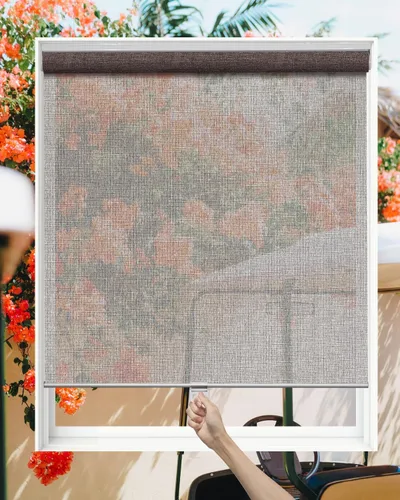 Vista 9 de Tonature Persianas enrollables de tamaño personalizado sin cordón para ventanas con filtro de luz, persianas enrollables solares transparentes Beige