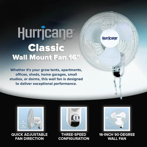 Vista 2 de Hurricane Classic - Ventilador oscilante de montaje en pared, 3 velocidades