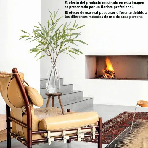 Vista 8 de Melorca&Guilla Plantas artificiales, 3 tallos de eucalipto falsos verdes de 39 pulgadas, ramas sintéticas para jarrón, ramas artificiales