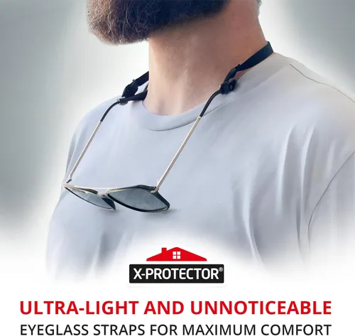 Vista 5 de X-Protector Correa para Gafas - 4 PCS, Negro - Correa para Gafas de Sol con Soporte Universal para Gafas - Correas Ajustables para Anteojos