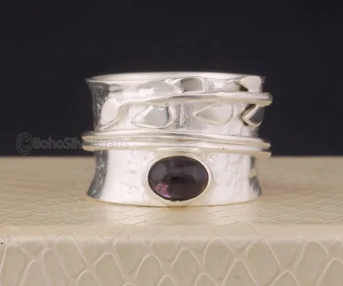 Vista 2 de Amethyst Ring Silver, 925 Silver Ring, Handmade Amethyst Ring, Healing Ring Women, Amethyst Stone Ring, Minimalist Ring Women, Fidget Spinner Ring