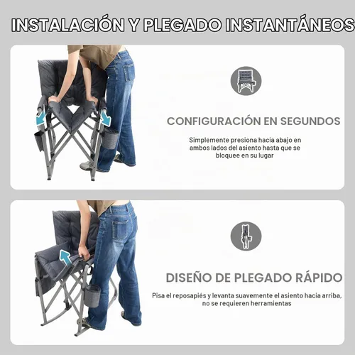 Vista 4 de EVER ADVANCED Silla mecedora ligera y plegable para campamento, silla mecedora portátil acolchada para patio, césped y exteriores, sillón duro