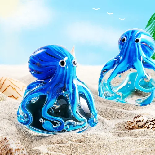 Vista 7 de EUSTUMA Adorno de cristal soplado a mano, caracola, pulpo, colección de animales marinos para regalo de cumpleaños, pisapapeles de oficina de vidrio