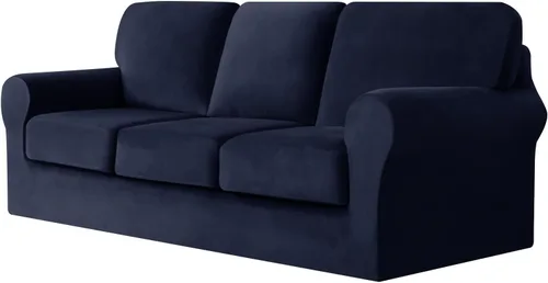 Vista 90 de UNBBRRL Fundas de sofá de 3 piezas para sofá, funda de terciopelo elástico para sillón con 1 funda de cojín de asiento y 1 funda de respaldo