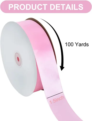 Vista 2 de TONIFUL 1-1/2 Pulgadas (40mm) x 100 Yardas Cinta de Satén Rosa Bebé Ancha de Tela Sólida para Envolver Regalos, Cinta para Silla, Día de San