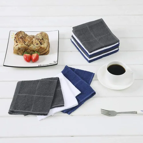 Vista 2 de Glynniss Trapos azules de cocina altamente absorbentes, color azul marino, 100% algodón, para lavar platos, limpieza (12 unidades, azul)