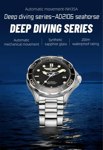 Vista 2 de Relojes para hombre NH35A automático buceo 42MM esfera negra texturizada 3D, reloj de acero inoxidable para hombre, Reloj de buceo