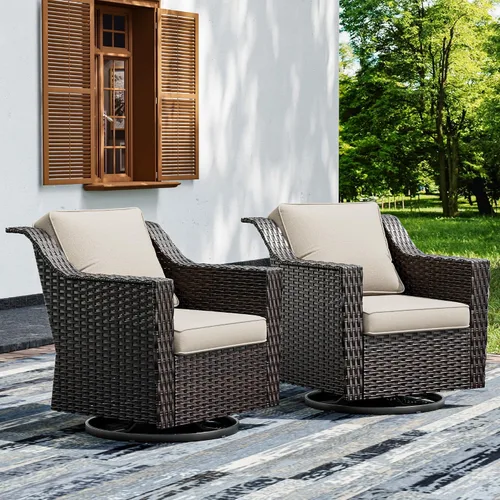 Vista 11 de Joyside Juego de 2 sillas de mimbre para patio, muebles de ratán para exteriores con reposabrazos anchos y cojines gruesos, tamaño grande mejorado